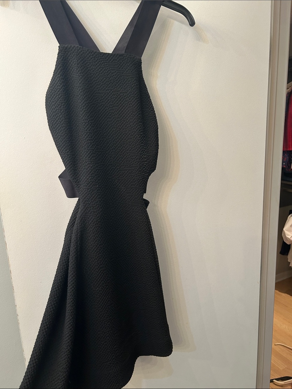 Elizabeth and James Black Textured Mini Dress with Open Back Straps